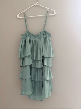 vestique Light Aqua Layered Ruffle Spaghetti Strap Dress